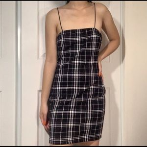 black white plaid spaghetti straps bodycon dress